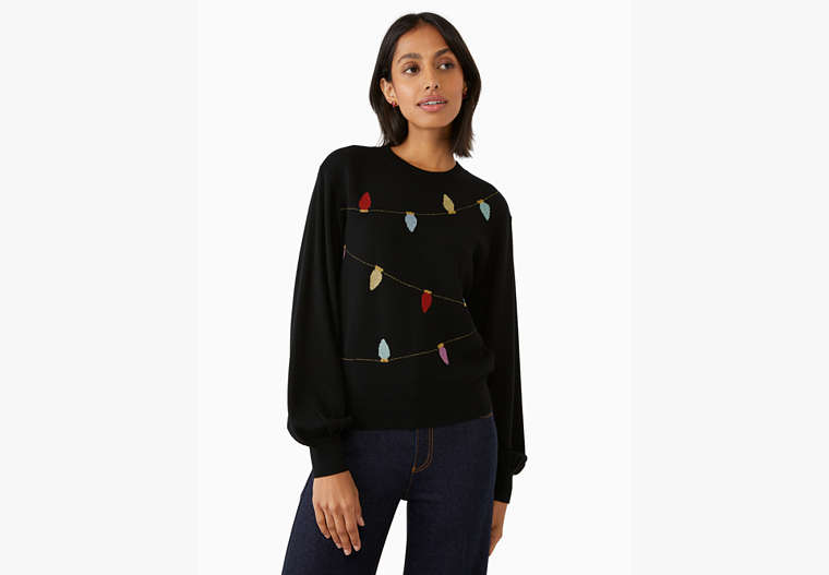 Kate Spade,string lights holiday sweater,wool,60%,Black image number 0