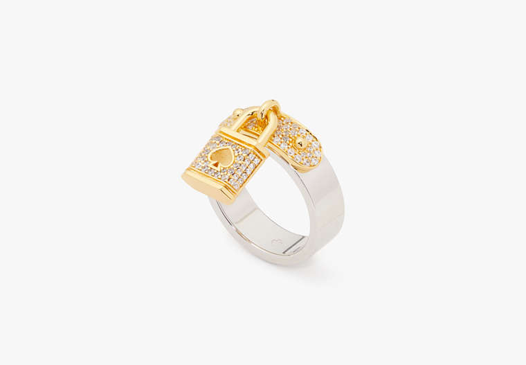 Lock And Spade Pavé Ring, Silver Gold, Product
