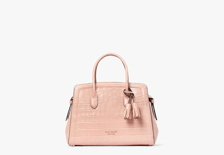Knott Croc-embossed Leather & Suede Medium Satchel, French Rose, Product