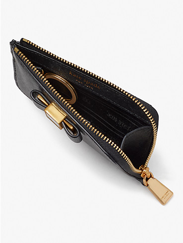 morgan bow embellished saffiano leather zip card holder, , rr_productgrid
