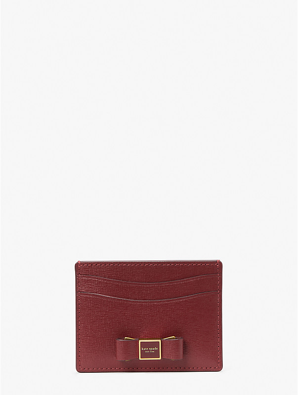 morgan bow embellished saffiano leather card holder, , rr_large