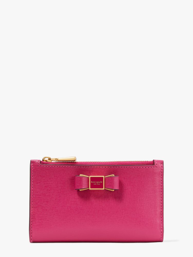 Kate Spade Morgan Bow Embellished Small Slim Bifold Wallet In Rosa Plum