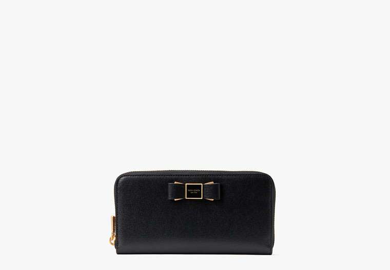 Morgan Bow Embellished Zip-around Continental Wallet, Black, Product