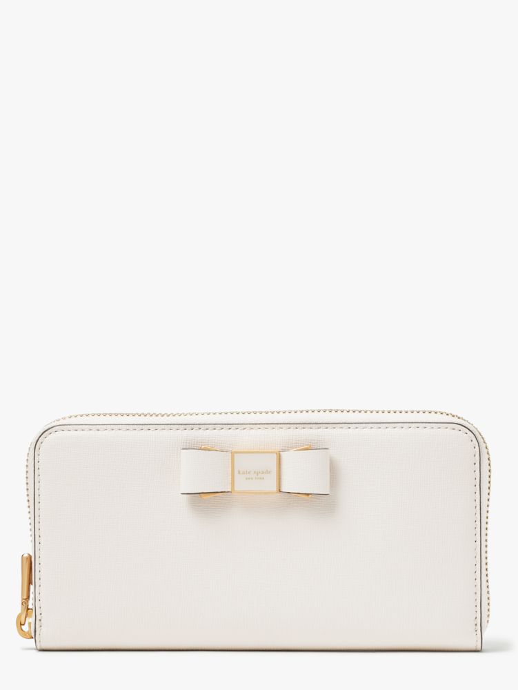 Kate Spade Morgan Bow Embellished Zip-around Continental Wallet In Parchment