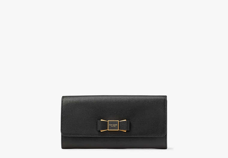 Morgan Bow Embellished Flap Continental Wallet, Black, Product