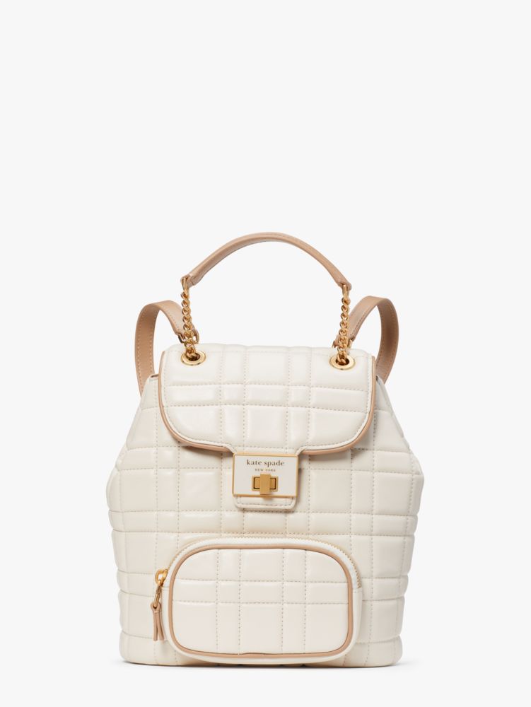 White Quilted Gold Studded Small Backpack