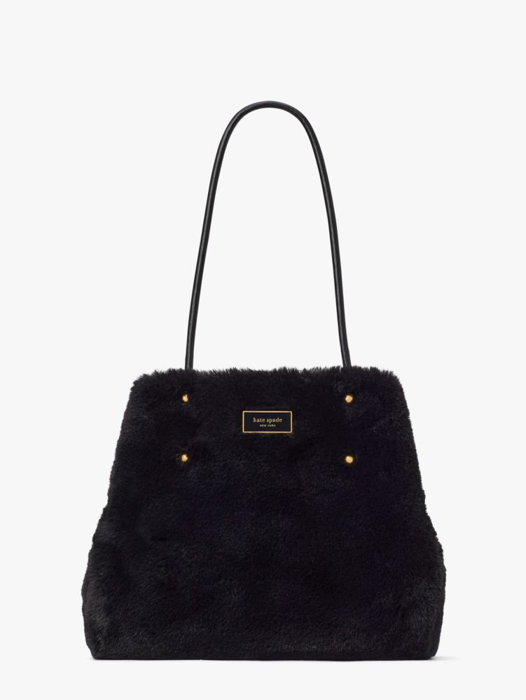 Kate Spade New York Faux Fur Leather-Trimmed Tote - Black Totes