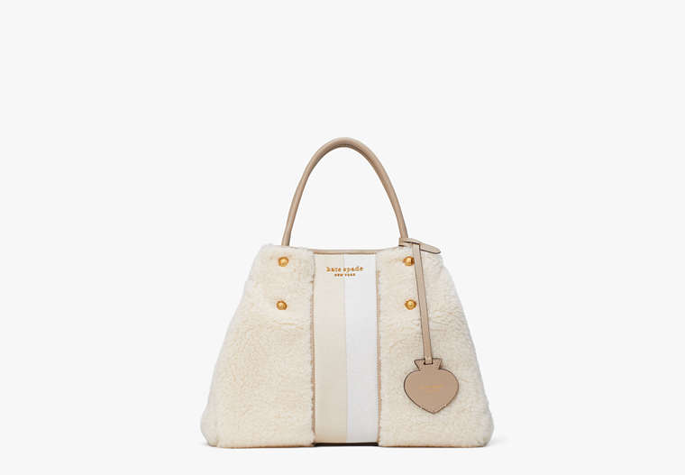 Everything Racing Stripe Faux Shearling Medium Tote, Cream Multi, Product