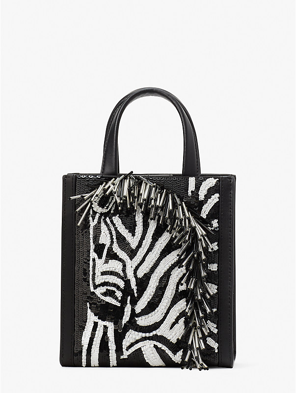 Manhatten Zebra Tote Bag mit Verzierung, extraklein, , rr_large