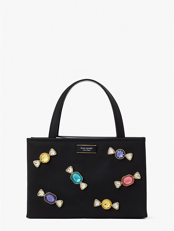 sam icon candy gem embellished satin small tote, , rr_large