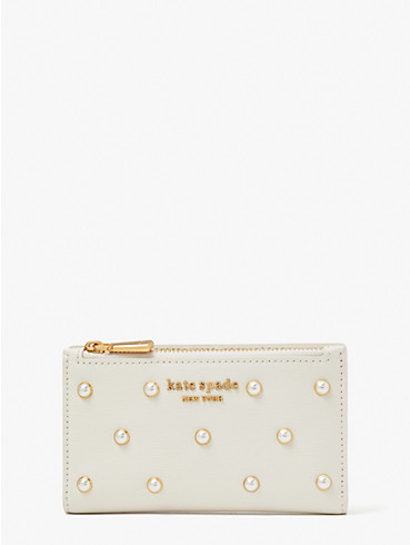morgan pearl embellished saffiano leather small slim bifold wallet, , rr_productgrid