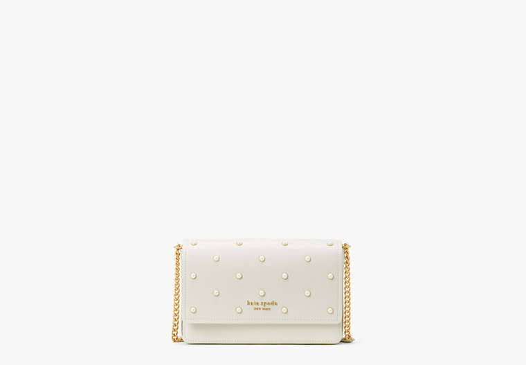 Purl Embellished Flap Chain Wallet, Halo White, Product