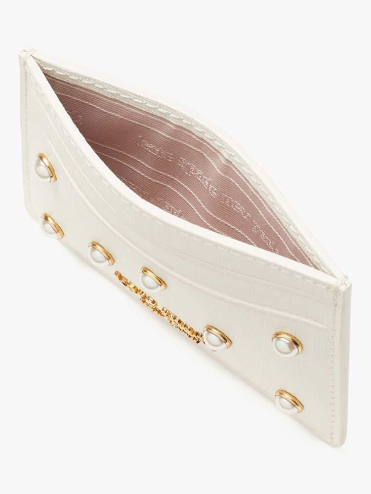 Women's halo white morgan pearl embellished saffiano leather card holder | Kate  Spade New York FR