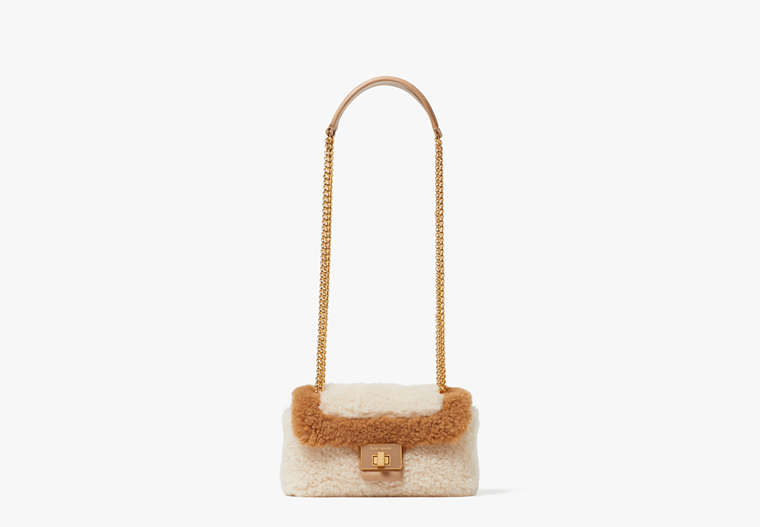 Evelyn Faux Shearling Small Shoulder Crossbody, Cream Multi, Product