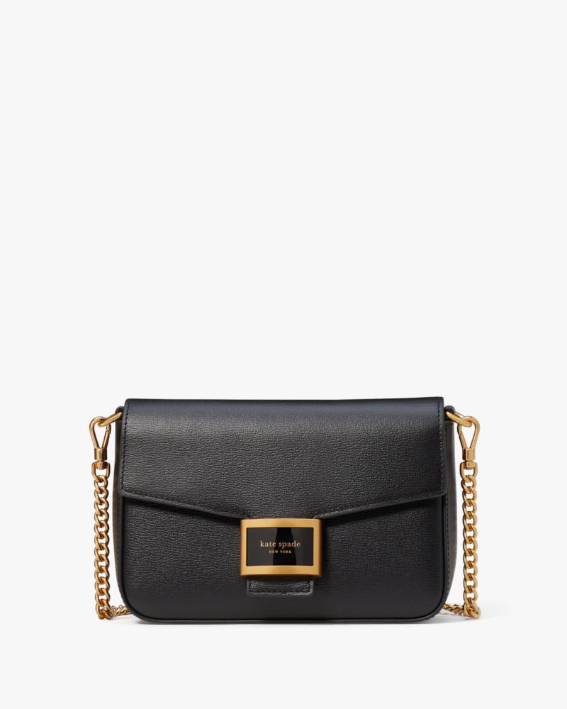 Kate Spade Katy Textured Leather Flap Chain Crossbody In Black