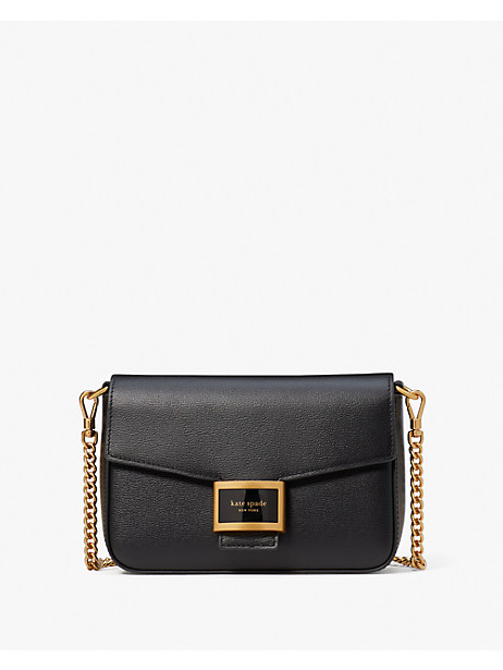 Kate Spade Katy Textured Leather Flap Chain Crossbody In Black