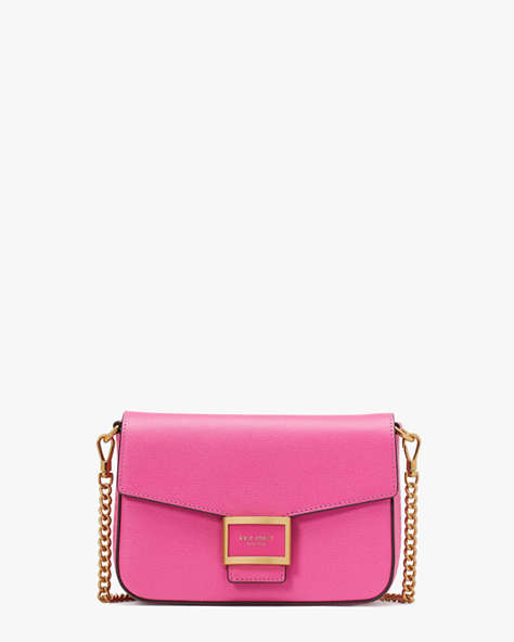 Kate Spade,Katy Textured Leather Flap Chain Crossbody,Small,Energy Pink