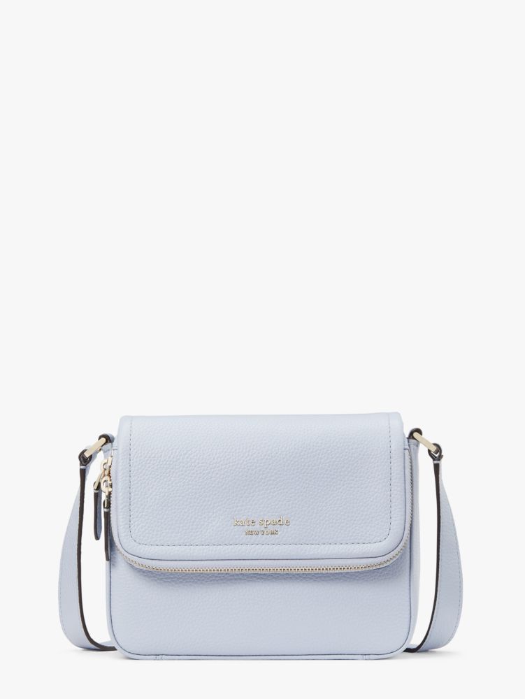 Kate Spade New York Run Around Pebbled Leather Large Flap Crossbody Mineral  Grey, Crossbody Bag