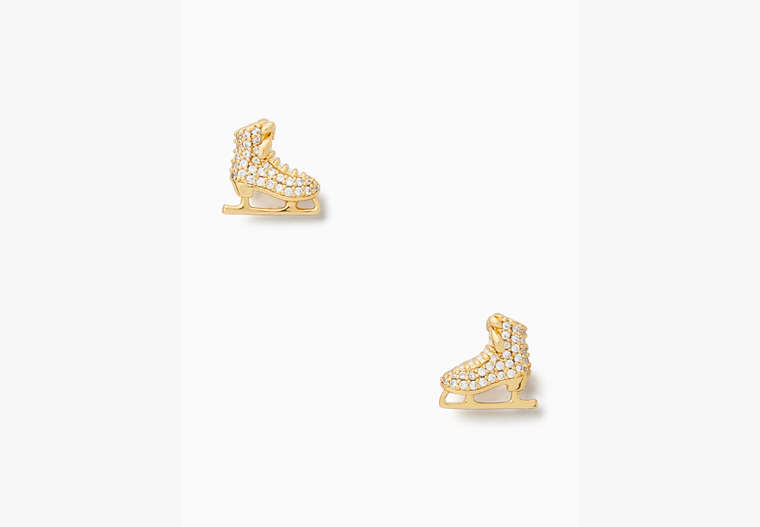 Snow Day Ice Skate Stud Earrings, Clear/Gold, Product image number 0