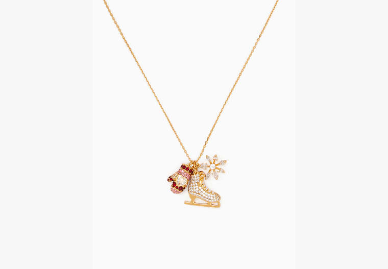 Snow Day Ice Skate Necklace, Clear/Gold, Product image number 0