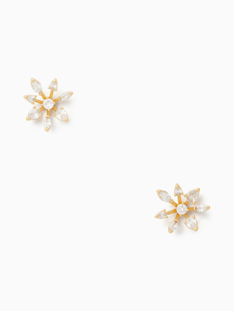 Snowflake Stud Earrings, Clear/Gold, ProductTile