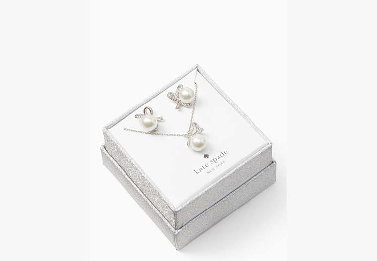 All Tied Up Pendant And Studs Set - Boxed, Cream/Silver., Product