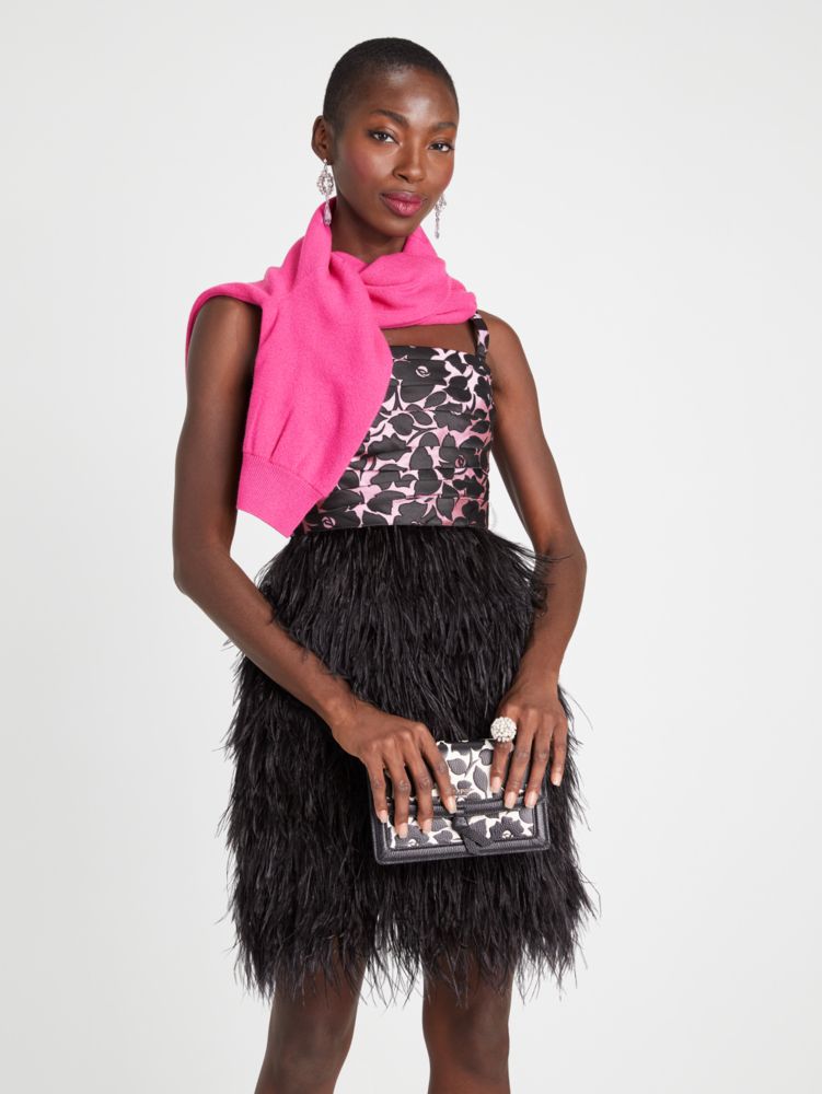 Rosy Garden Feather Trim Dress | Kate Spade New York