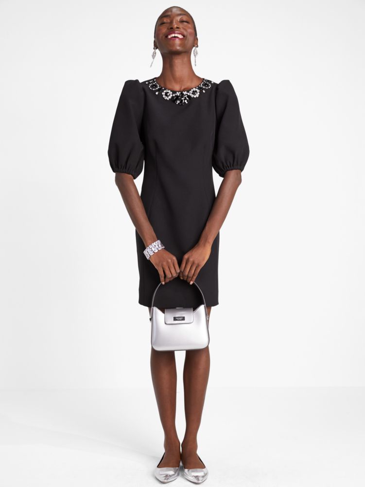 Women's black embellished double crepe dress | Kate Spade New York NL