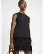 Feather Trim Crepe Shift Dress, Black, Product