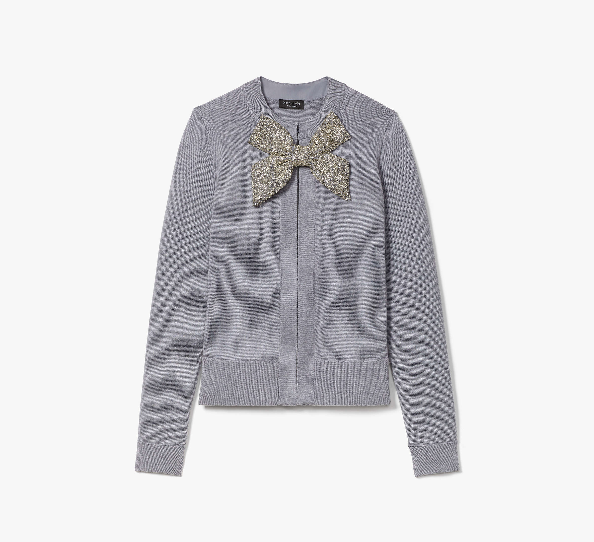 Kate Spade Embellished Bow-neck Cardigan In Gray