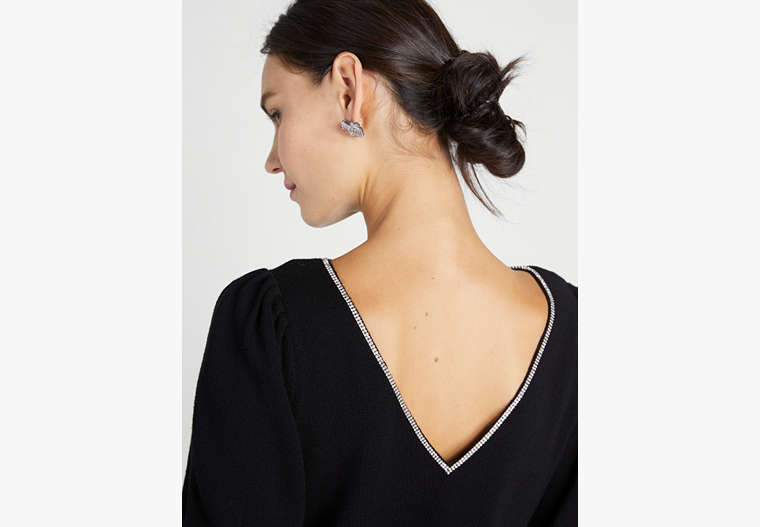 Rhinestone Edged Boat-neck Sweater, Black, Product