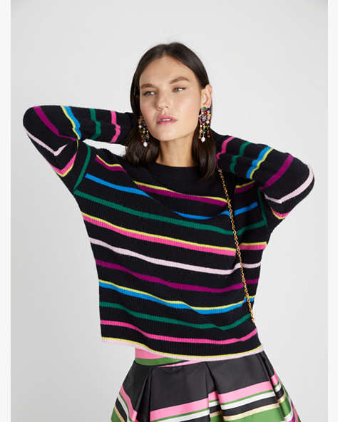 Kate Spade,Party Stripe Sweater,Black Multi