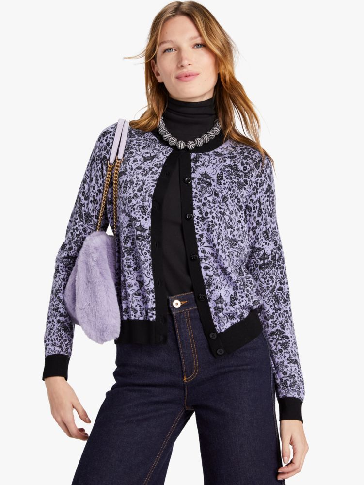 Kate Spade Year Of The Rabbit Toile Cardigan In Lavender Cream | ModeSens