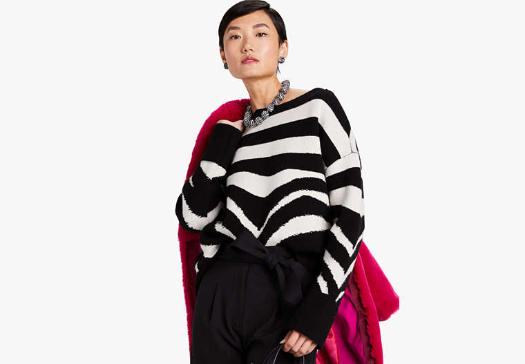 Kate Spade,Bold Zebra Sweater,Black image number 0