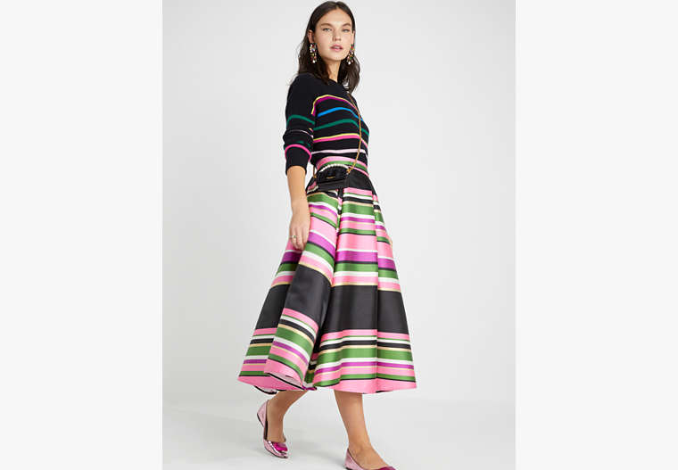 Metallic Festive Multi Stripe Skirt, Black, Product