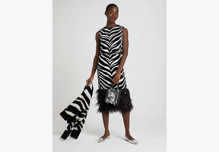 Bold Zebra Feather Trim Skirt, Stone Path, Product image number 0
