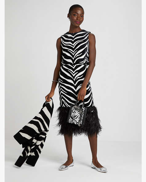 Bold Zebra Feather Trim Skirt, Stone Path, ProductTile