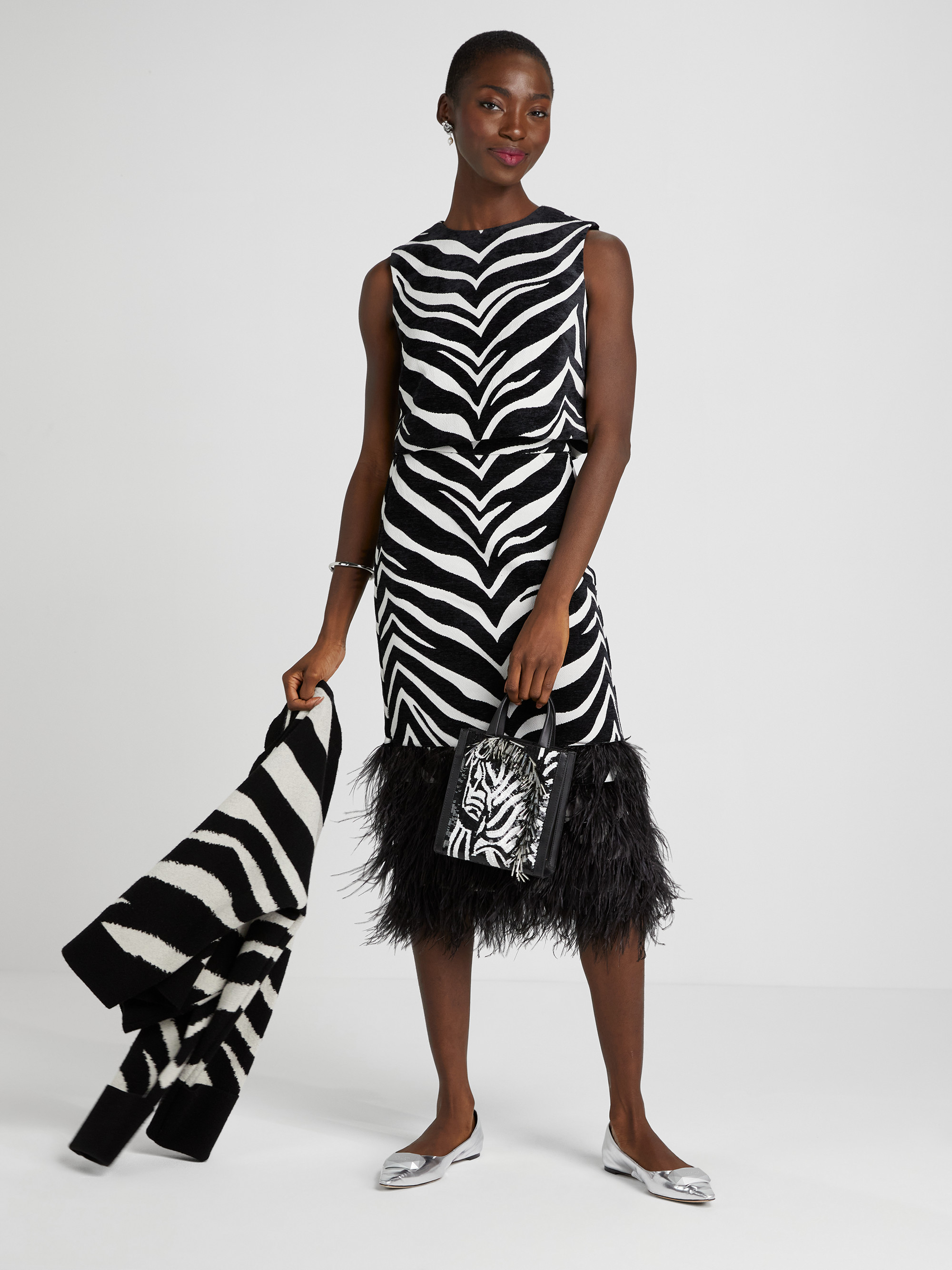 Kate Spade Bold Zebra Feather Trim Skirt