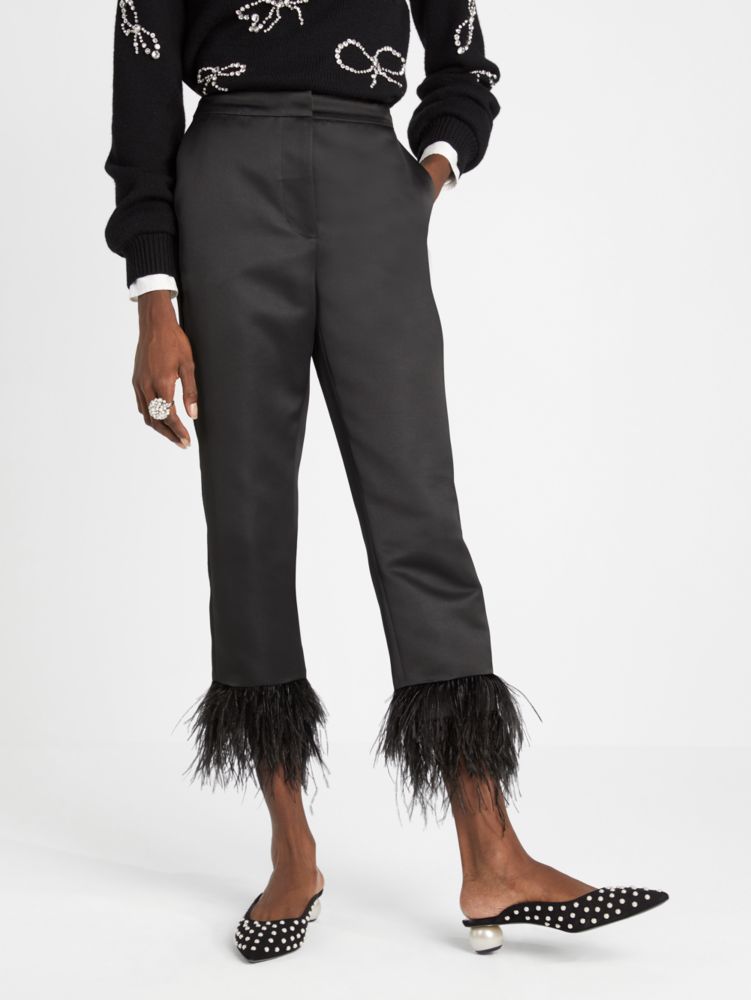 Satin Feather Trim Pant | Kate Spade New York