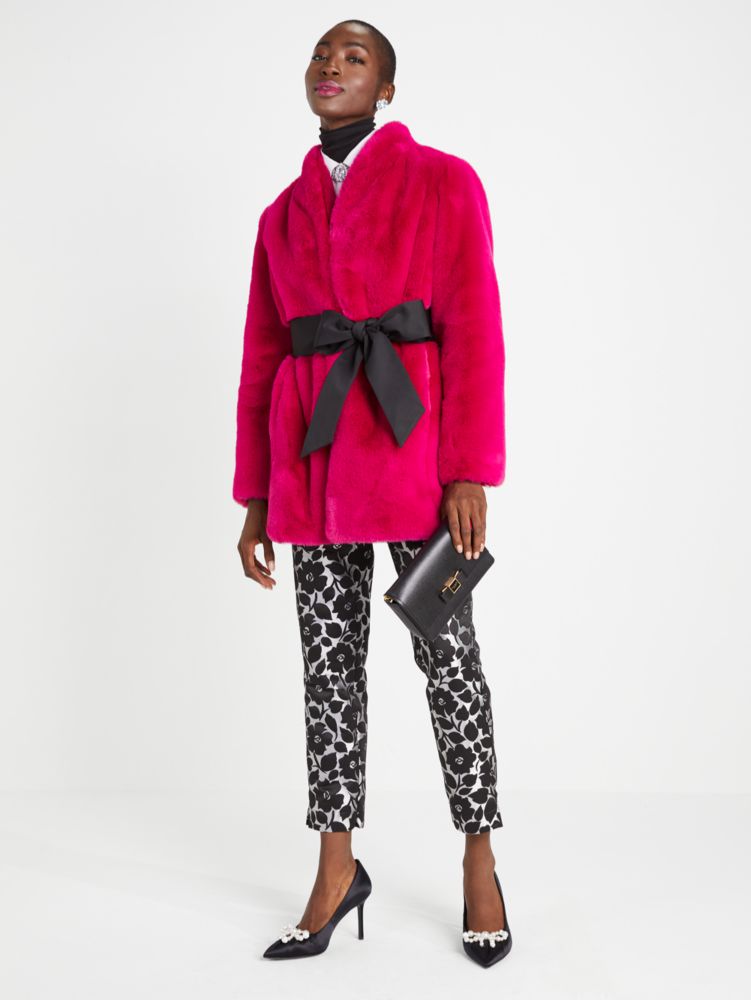 Kate Spade Bow-Waist Faux Fur Coat