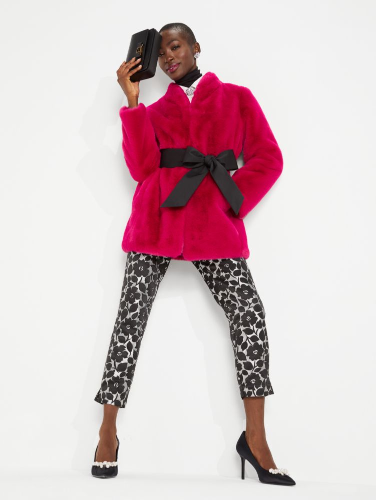 Bow Waist Faux Fur Coat | Kate Spade UK