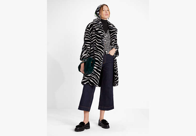 Kate Spade,Bold Zebra Faux Fur Coat,Stone Path image number 0