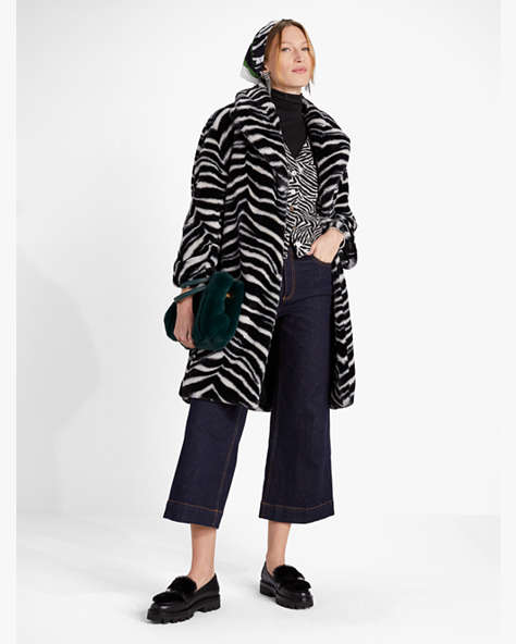 Kate Spade,Bold Zebra Faux Fur Coat,Stone Path