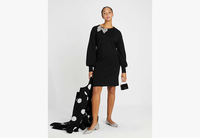 Bow-rhinestone Sweater Dress, Black, Product