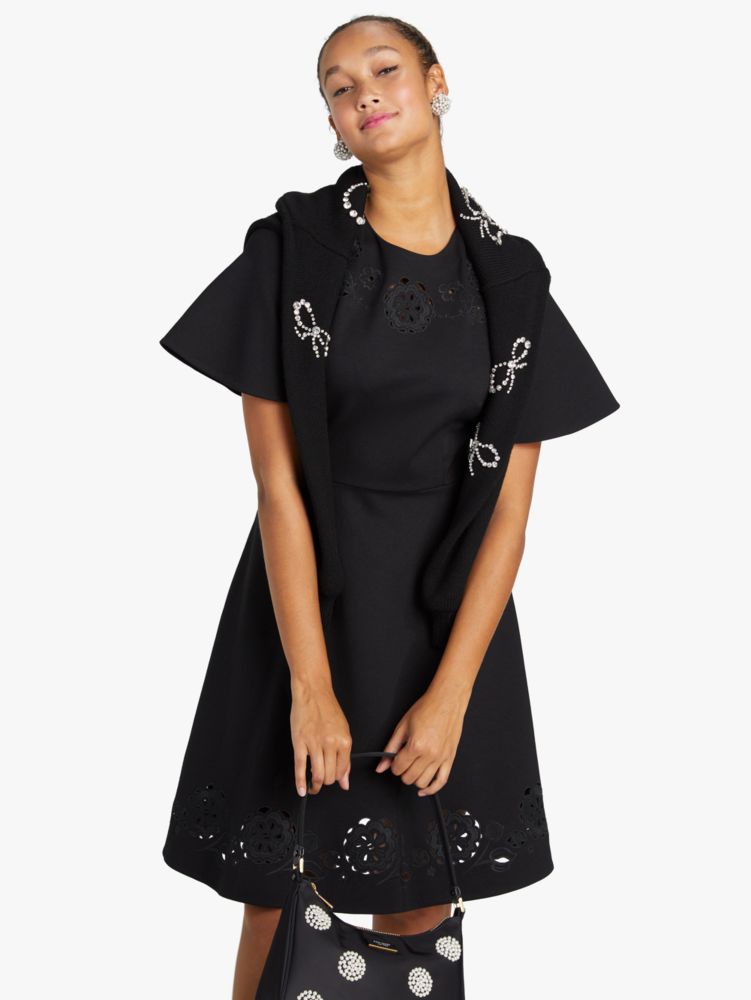 Women's black embroidered cutwork ponte dress | Kate Spade New York UK