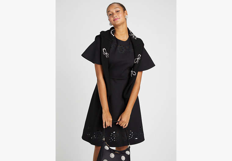 Embroidered Cutwork Ponte Dress, Black, Product