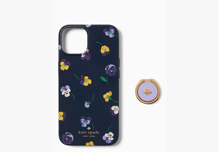 Kate Spade,pansy toss and ring resin iphone 14 case,Blazer Blue Multi image number 0
