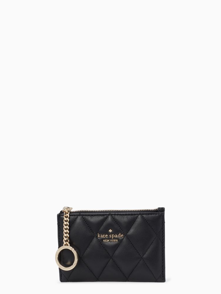 Women's black carey smooth quilted leather small zip card holder | Kate  Spade New York NL