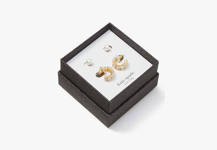 You're A Gem Studs & Huggies Boxed Set, Cream/Gold, Product