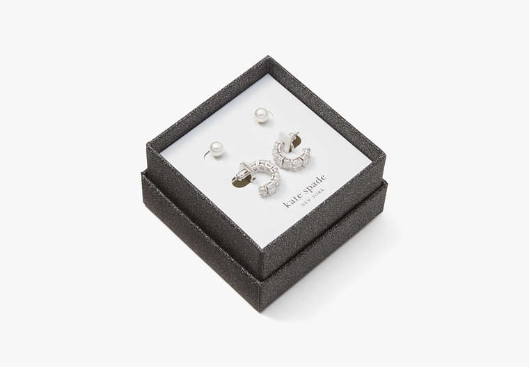 You're A Gem Studs & Huggies Boxed Set, Cream/Silver, Product